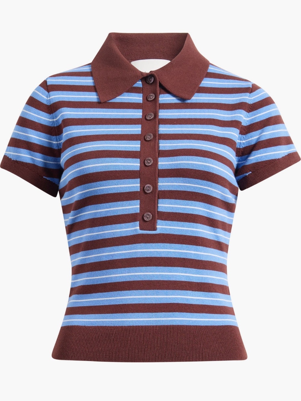 NWT Reformation 🤎💙 Bentley Crop Polo Sweater in Mahogany Multi Strip - Picture 5 of 14